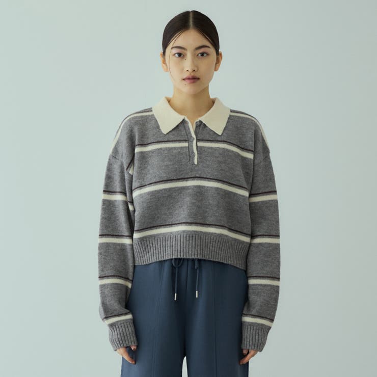 グレー系その他 | MIXボーダーポロニットプルオーバー | VICKY