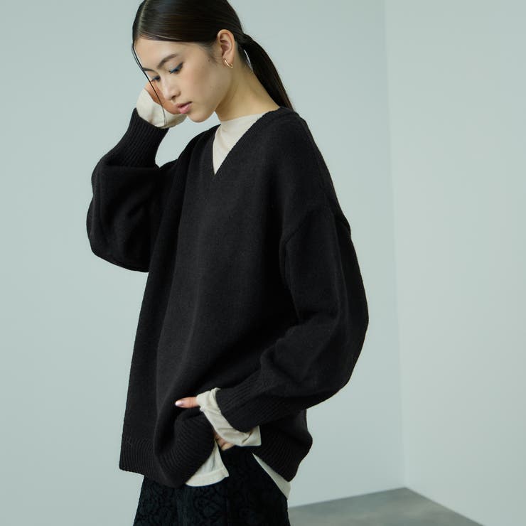 ブラック | アルパカタッチVネックニットプルオーバー≪手洗い可能≫ | VICKY