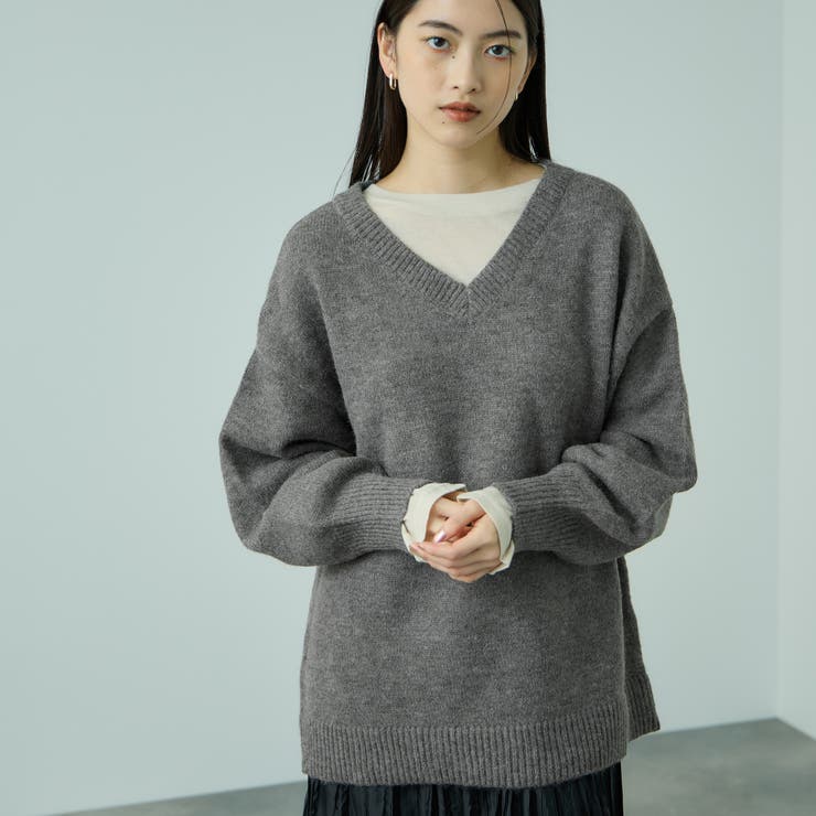 ライトグレー | アルパカタッチVネックニットプルオーバー≪手洗い可能≫ | VICKY