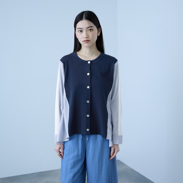 異素材切替クルーネックニットカーディガン | VICKY | 詳細画像3 