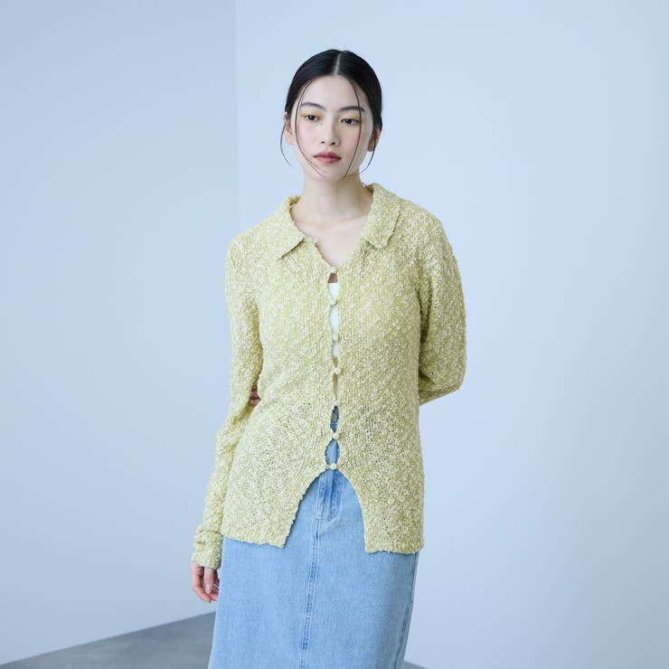 ＜陰影で魅せる＞ツイード風MIXスラブポロカーデ | VICKY | 詳細画像1 