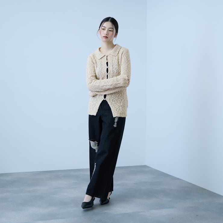 ＜陰影で魅せる＞ツイード風MIXスラブポロカーデ | VICKY | 詳細画像10 