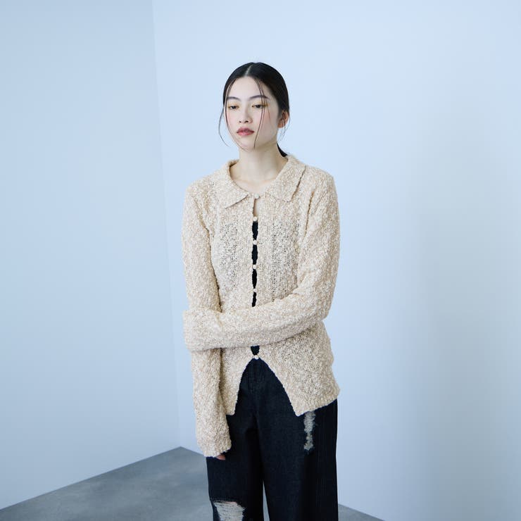 ＜陰影で魅せる＞ツイード風MIXスラブポロカーデ | VICKY | 詳細画像5 