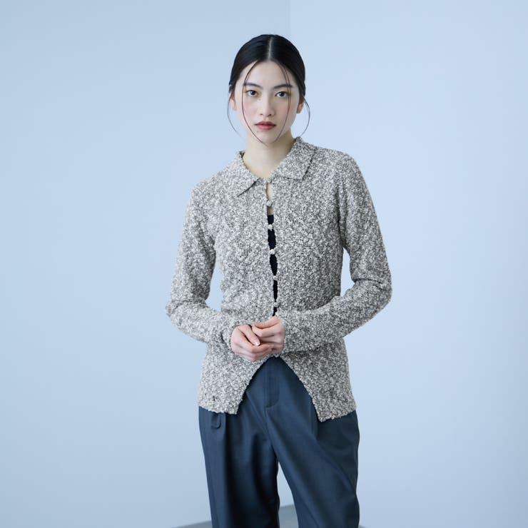 ＜陰影で魅せる＞ツイード風MIXスラブポロカーデ | VICKY | 詳細画像6 