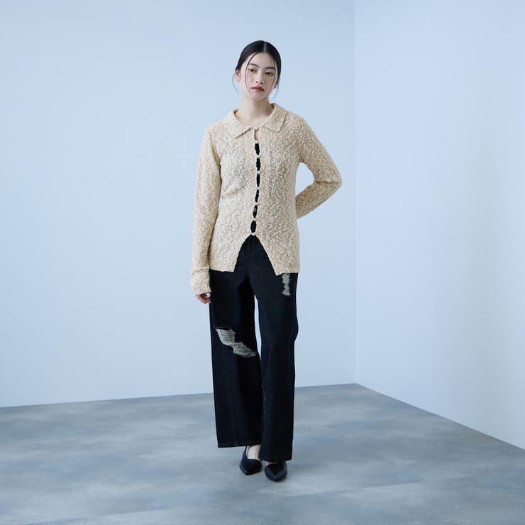 ＜陰影で魅せる＞ツイード風MIXスラブポロカーデ | VICKY | 詳細画像9 