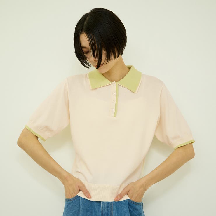 オフホワイト | レーヨンナイロン配色ポロニット | VICKY