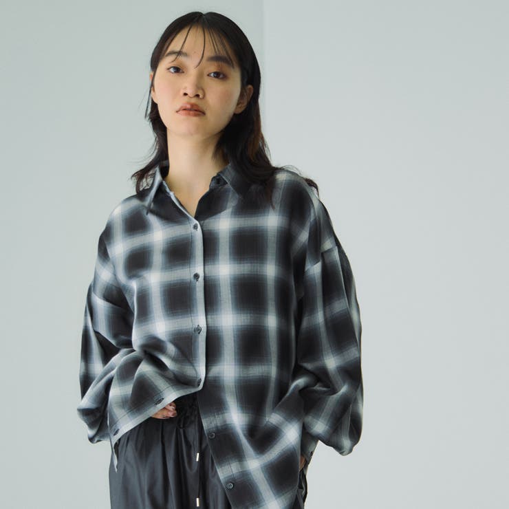 オンブレーチェックオーバーサイズシャツ≪手洗い可能≫ | VICKY | 詳細画像1 