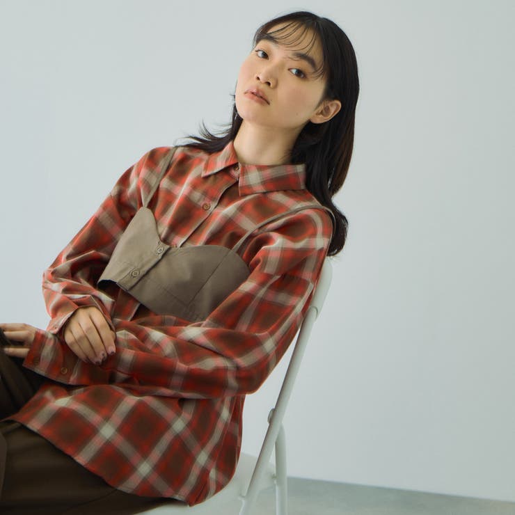 レッド系その他 | オンブレーチェックオーバーサイズシャツ≪手洗い可能≫ | VICKY