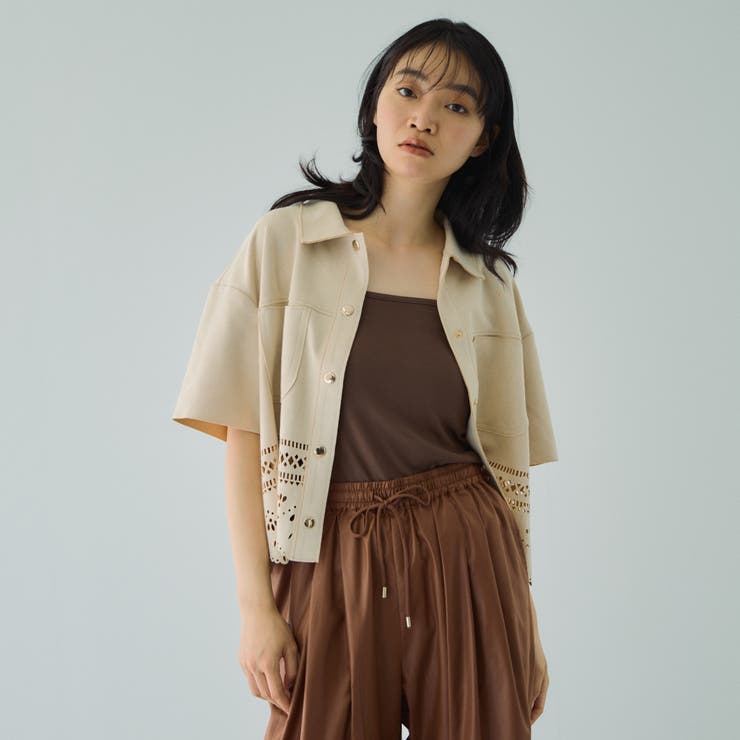 アイボリー | スカラップヘムカットスウェードシャツ≪手洗い可能≫ | VICKY