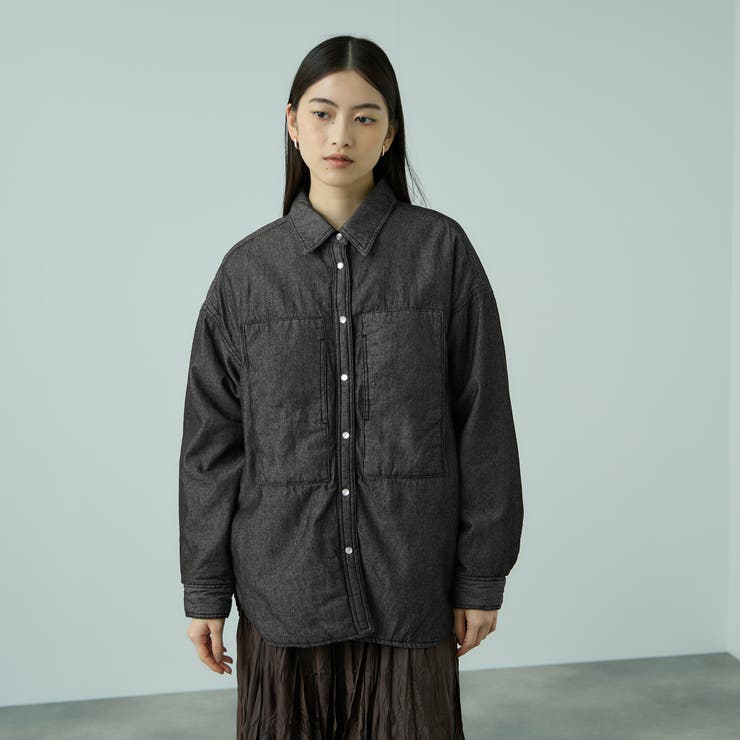 ブラック | パデッドデニムビッグシャツ≪洗濯機で洗える≫ | VICKY