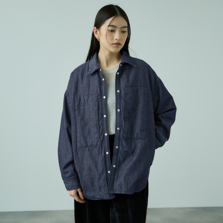 ネイビー | パデッドデニムビッグシャツ≪洗濯機で洗える≫ | VICKY