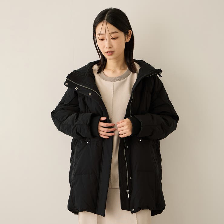 ブラック | ストレッチフードピュアダウンミドルコート | ketty