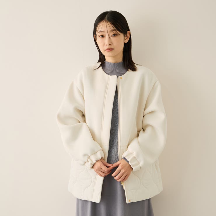オフホワイト | ダンボール中綿切り替えノーカラージャケット≪手洗い可能≫ | ketty