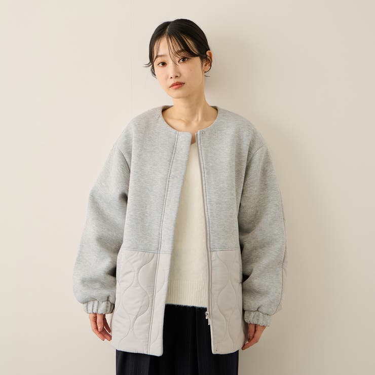 ライトグレー | ダンボール中綿切り替えノーカラージャケット≪手洗い可能≫ | ketty
