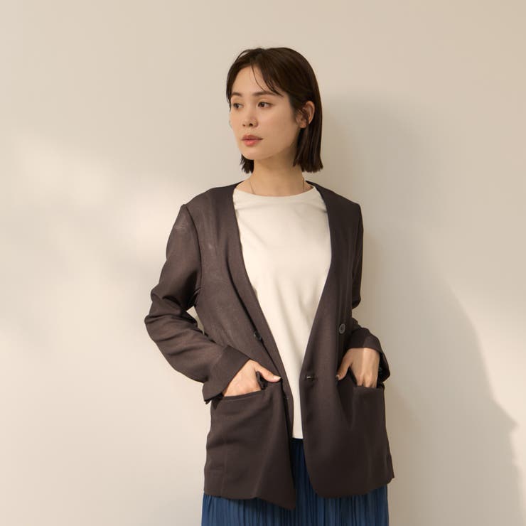 ブラウン | グリッディメッシュノーカラージャケット | ketty