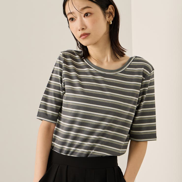 ランダムリブボーダーハーフスリーブカットソー≪手洗い可能≫ | ketty | 詳細画像1 