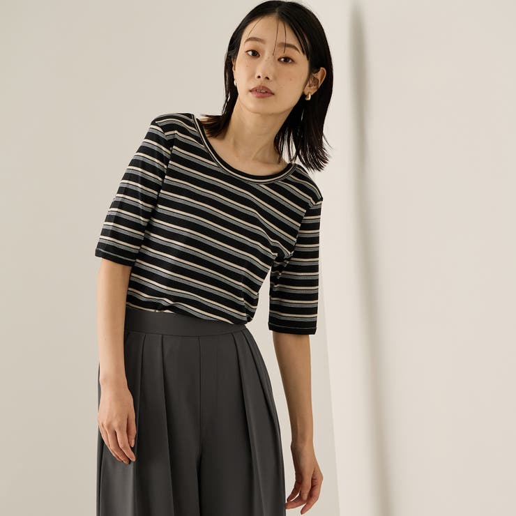 ランダムリブボーダーハーフスリーブカットソー≪手洗い可能≫ | ketty | 詳細画像4 