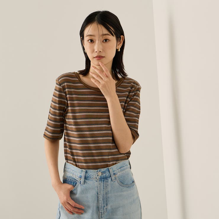 ランダムリブボーダーハーフスリーブカットソー≪手洗い可能≫ | ketty | 詳細画像5 