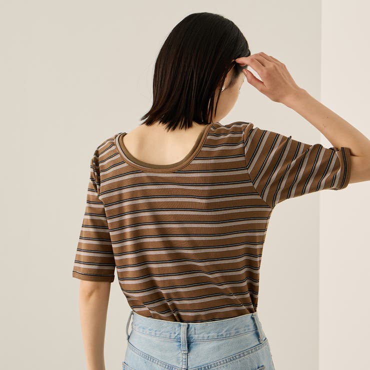ランダムリブボーダーハーフスリーブカットソー≪手洗い可能≫ | ketty | 詳細画像6 