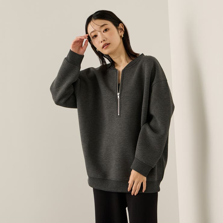 チャコールグレー | ソフトダンボールハーフZIPプルオーバー≪手洗い可能≫ | ketty