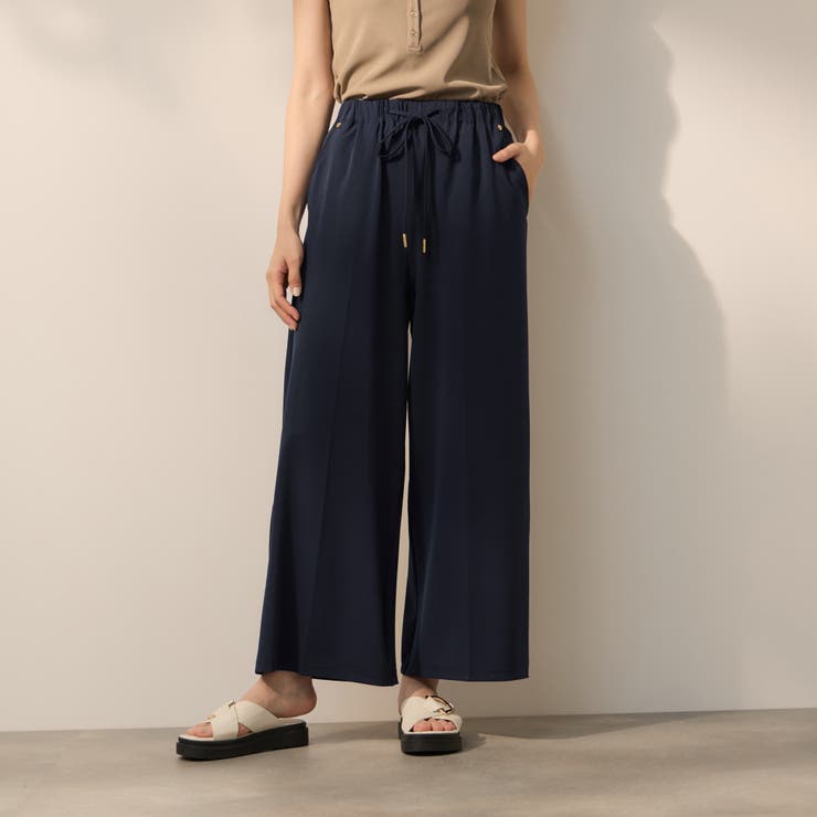 ネイビー | CICA配合サークルストレッチイージーワイドパンツ | ketty