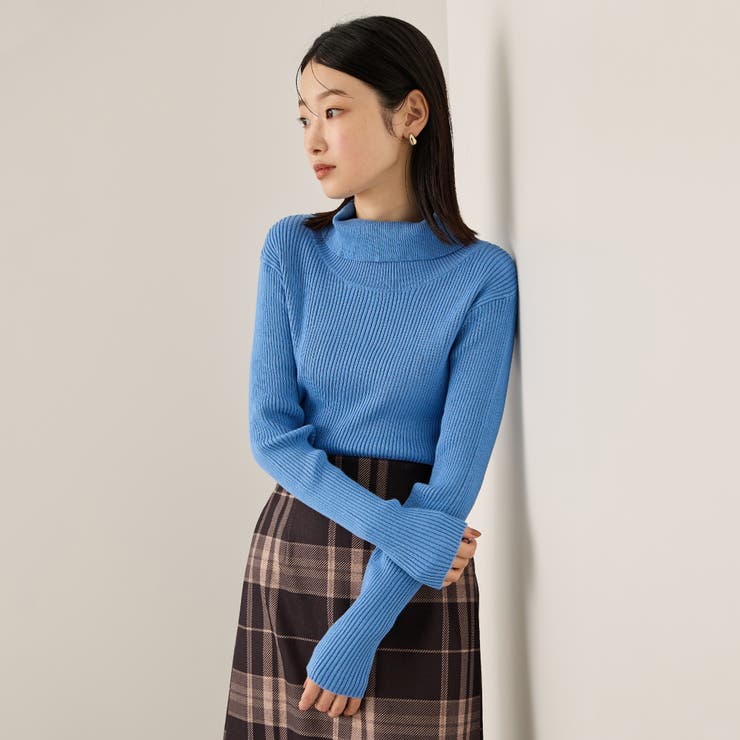 ブルー | 調温バックボタンハイネックニット≪手洗い可能≫ | ketty