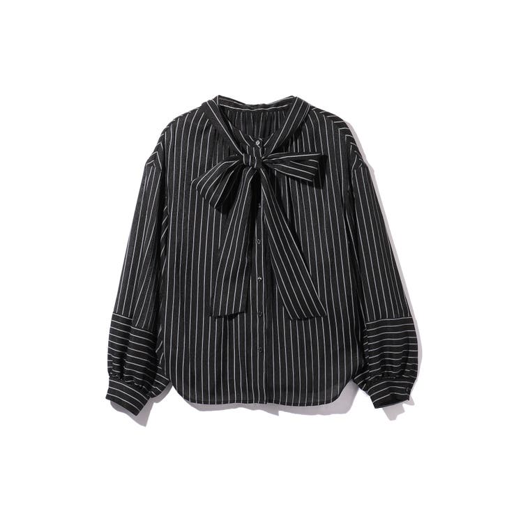 セミシアーストライプ2WAYボウタイブラウス≪手洗い可能≫[品番