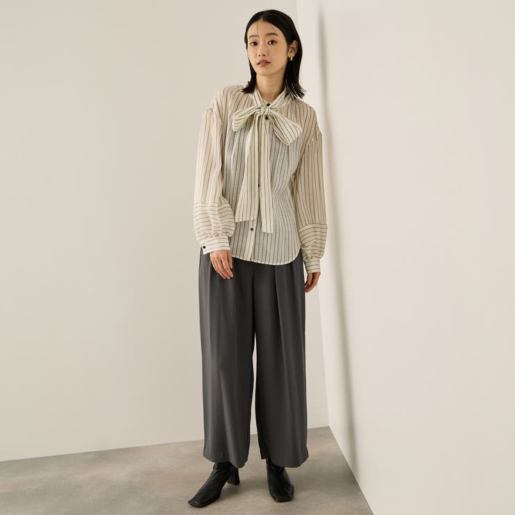 セミシアーストライプ2WAYボウタイブラウス≪手洗い可能≫[品番