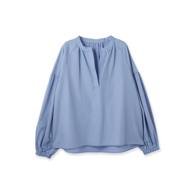 サックスブルー | ハイカウントタイプライターキーネックブラウス | ketty