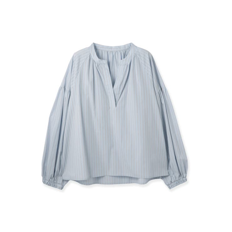 サックスブルー | ブロードストライプキーネックブラウス | ketty
