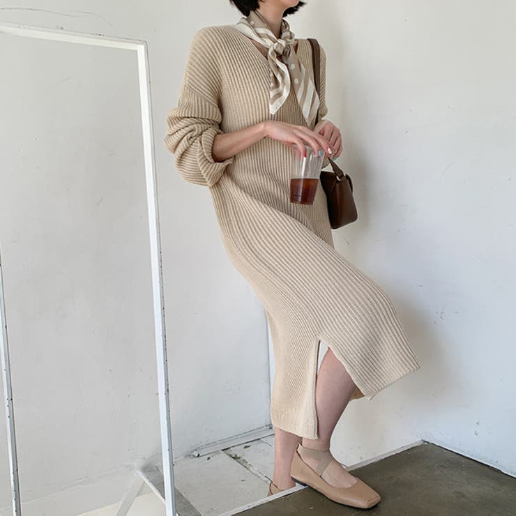 ブイハッチニットロングワンピース P000cicp 韓国 品番 Pagw Onny Shop オンニショップ のレディースファッション通販 Shoplist ショップリスト