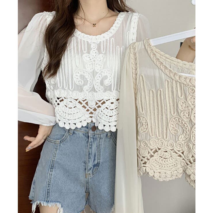 切り替えレース 長袖フェミニンシャツ ブラウス | SHUSHU | 詳細画像3 