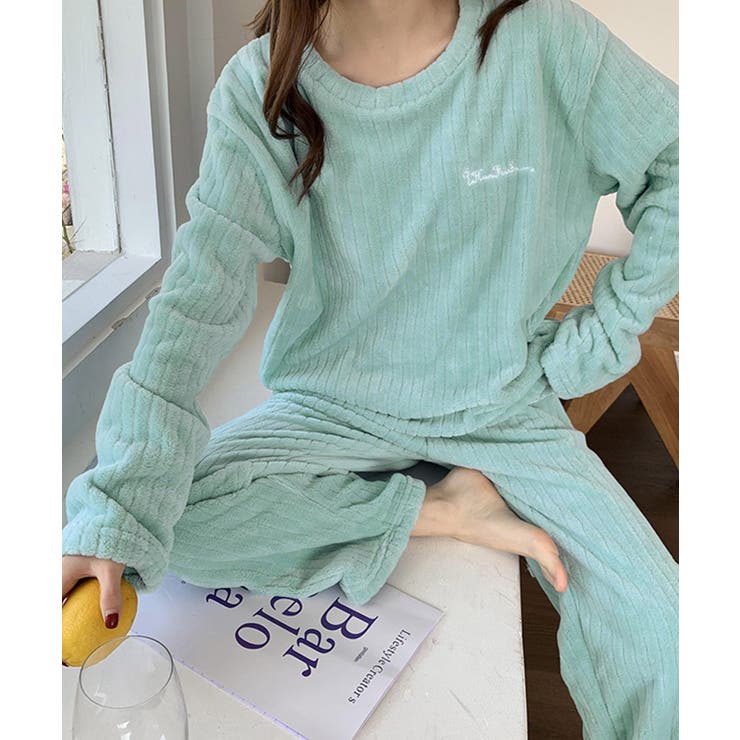 ブルー | リブセットアップパジャマ レディース トップス | SHUSHU