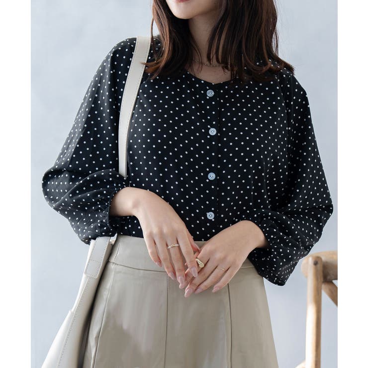 ブラック | ドット柄ブラウス レディース トップス | SHUSHU