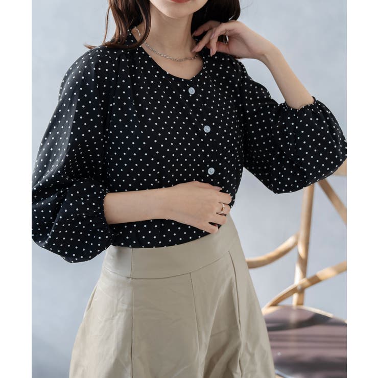 シャネル　赤とベージュのドット柄ブラウス ネイビーレッド ドット柄ブラウスの通販 by みーちゃん's shop｜ラクマ