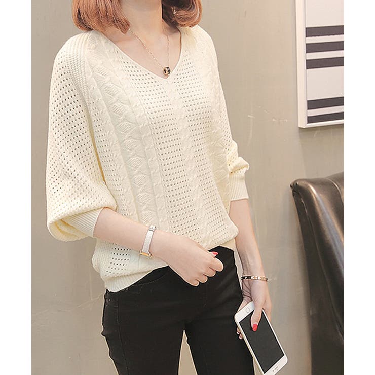 Vネックドルマンニット レディース F | SHUSHU | 詳細画像3 