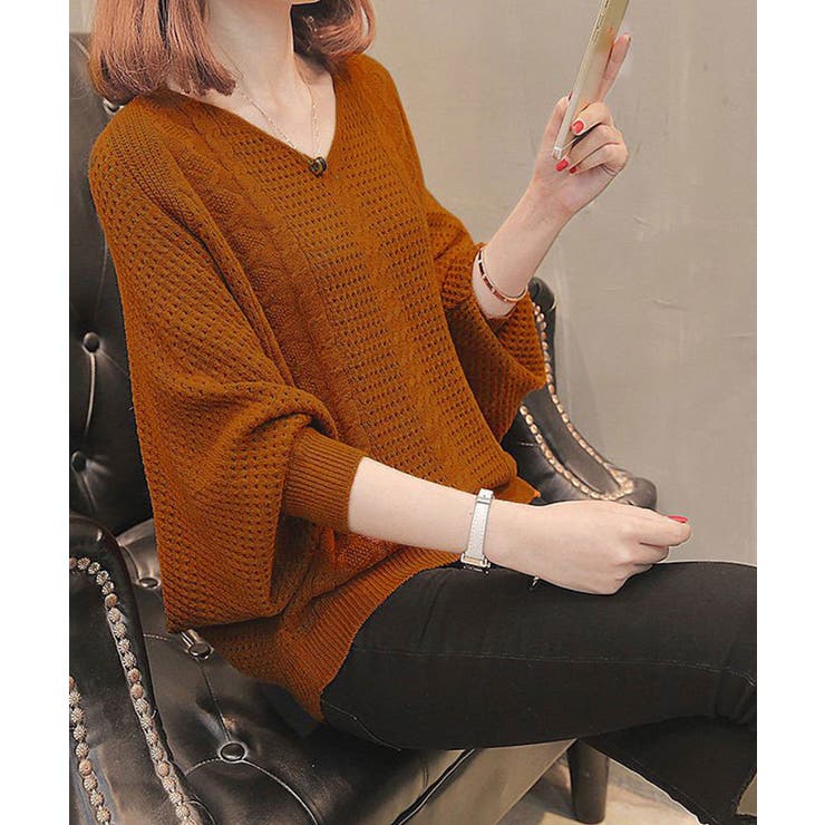 レンガ | Vネックドルマンニット レディース F | SHUSHU