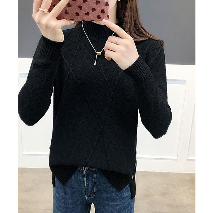 ブラック | プチハイネックニット レディース トップス | SHUSHU