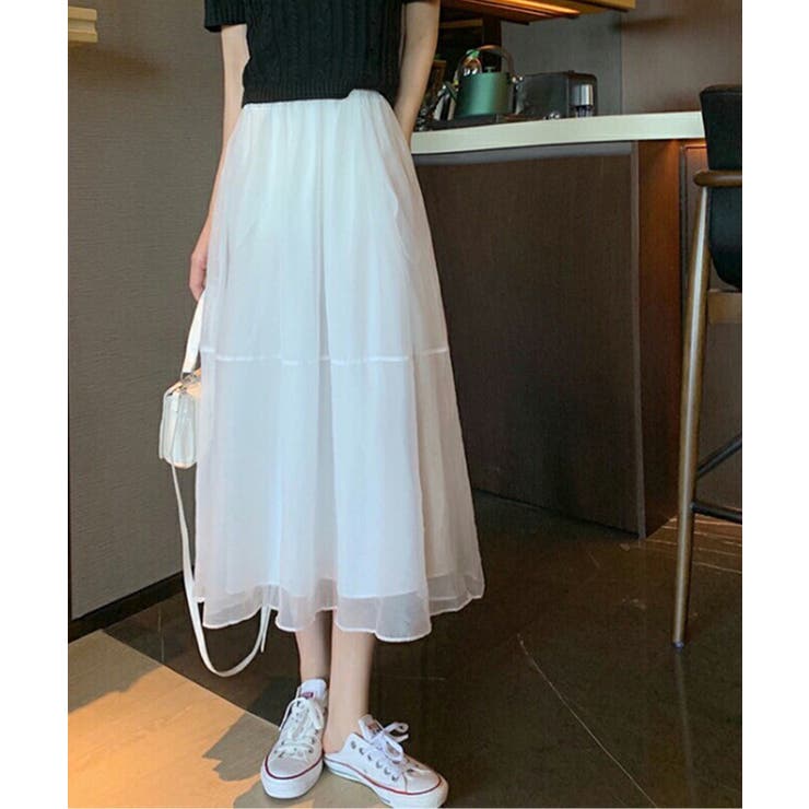 ホワイト | フレアシフォンスカート レディース ボトムス | SHUSHU