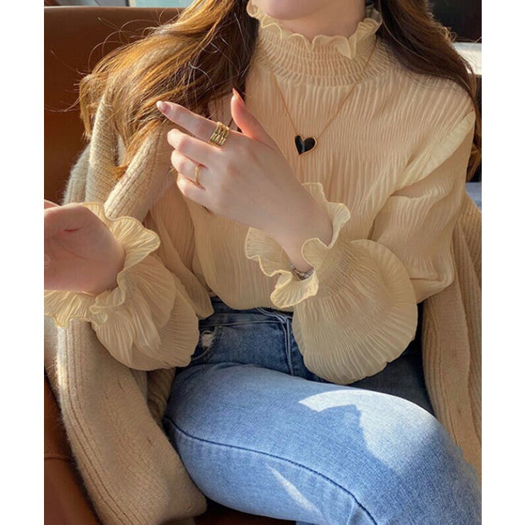 ベージュ | ハイネックシアーブラウス レディース トップス | SHUSHU