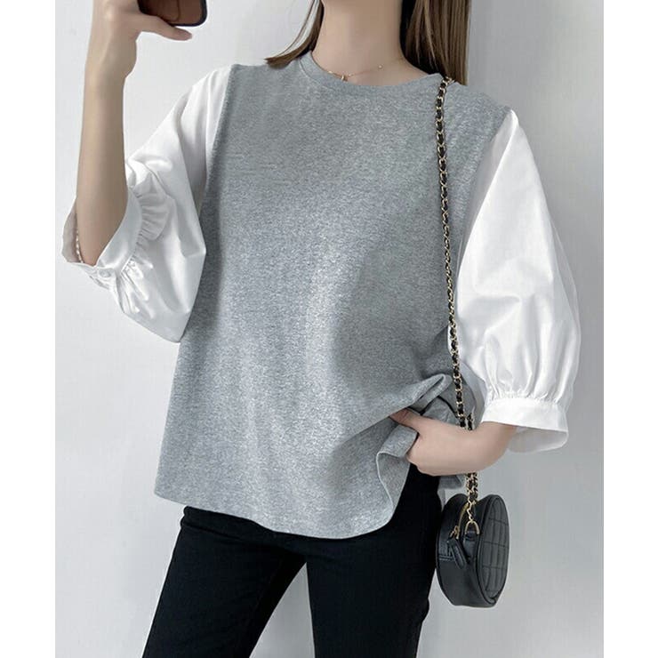 レディース 切替七分丈袖 Tシャツ | SHUSHU | 詳細画像2 