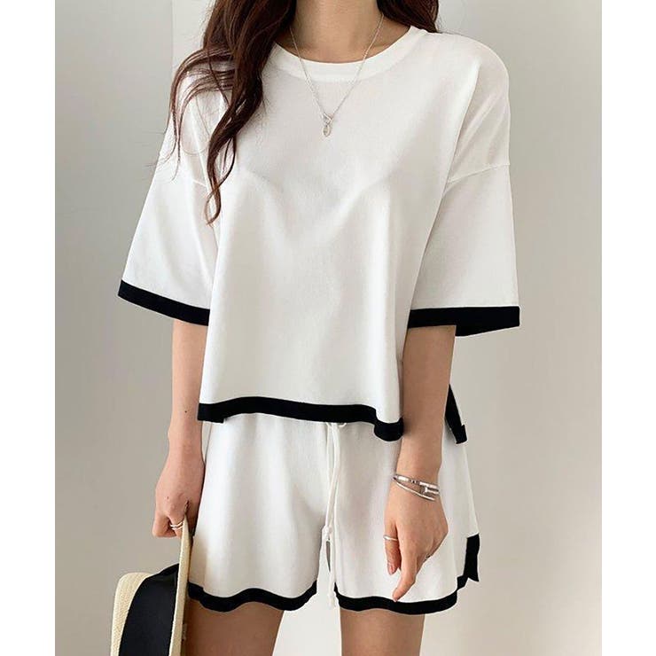 ホワイト | サマーニットソーセットアップ レディース ルームウェア | SHUSHU