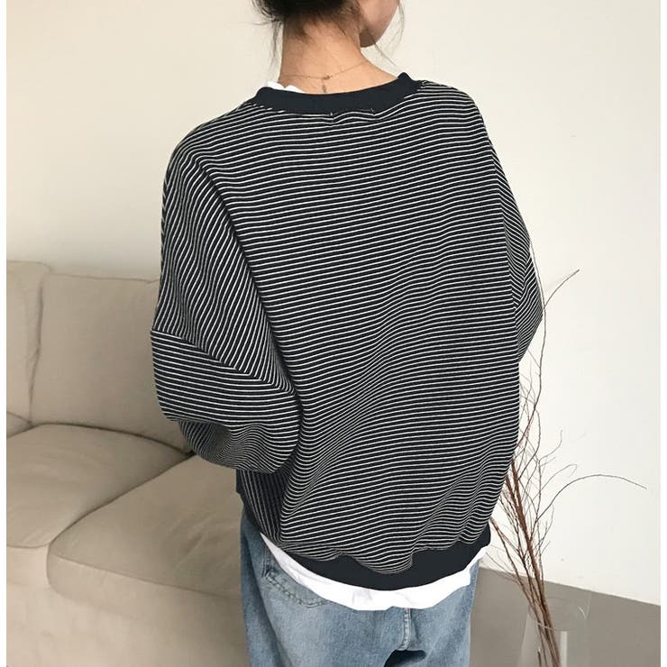 ボーダー裾フェイクレイヤード長袖カットソー レディース トップス | SHUSHU | 詳細画像3 