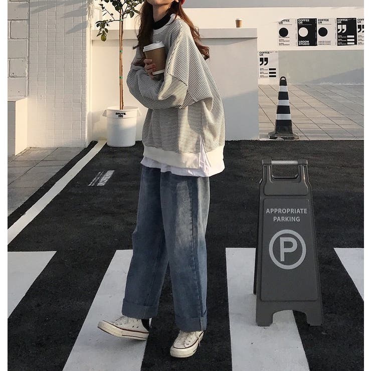 ボーダー裾フェイクレイヤード長袖カットソー レディース トップス | SHUSHU | 詳細画像5 