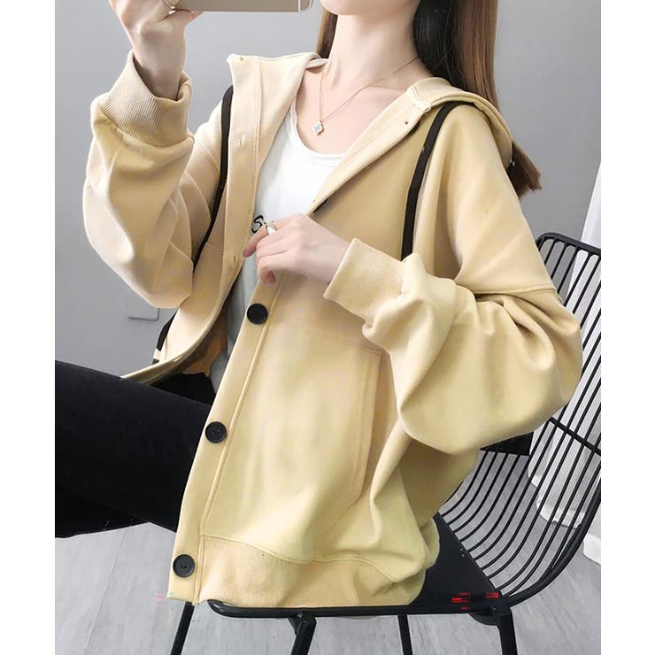 前ボタンバックデザイン薄手スエットパーカー レディース トップス | SHUSHU | 詳細画像7 