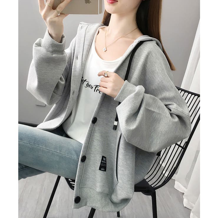 前ボタンバックデザイン薄手スエットパーカー レディース トップス | SHUSHU | 詳細画像4 