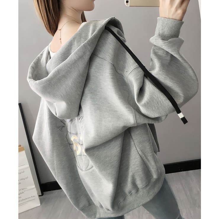グレー | 前ボタンバックデザイン薄手スエットパーカー レディース トップス | SHUSHU
