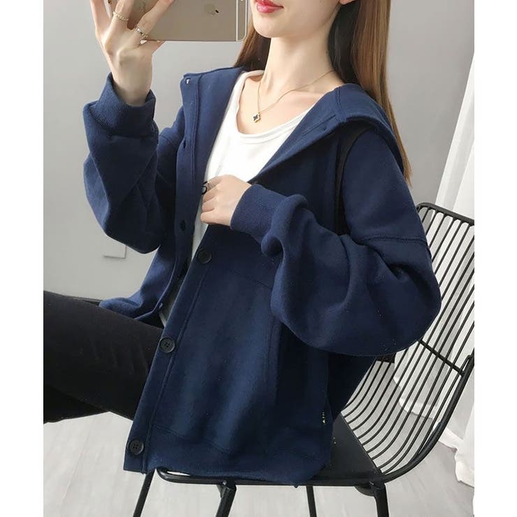 前ボタンバックデザイン薄手スエットパーカー レディース トップス | SHUSHU | 詳細画像1 