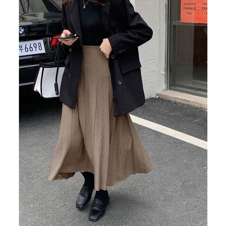 グレージュ | ケーブルフレアニットスカート レディース ボトムス | SHUSHU