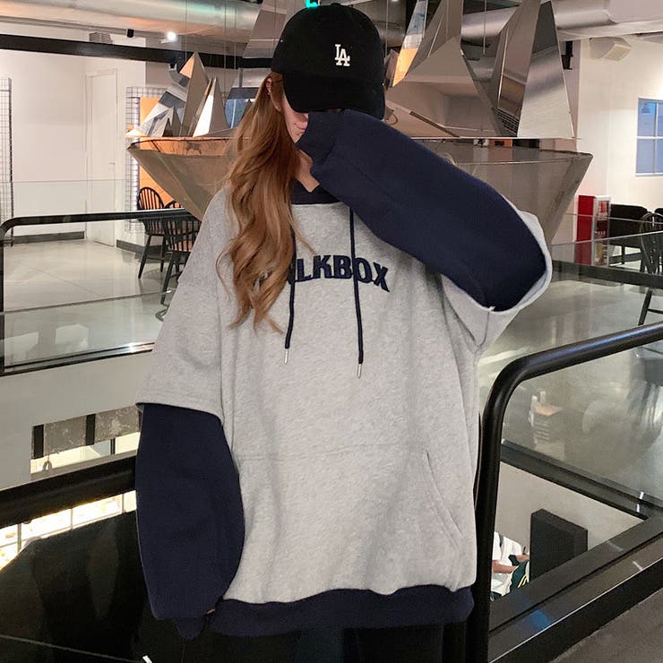 裏起毛フェイクレイヤードプルパーカー レディース トップス | SHUSHU | 詳細画像1 